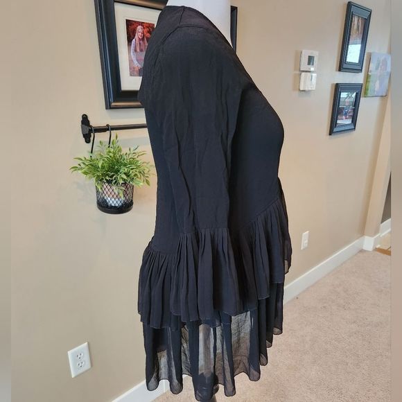 Zara founcy tunic length black blouse / mini-dress Babydoll size Small - Picture 2 of 5